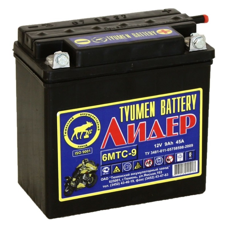 ТЮМЕНЬ МОТО ЛИДЕР 12V 9Ah болт О.П.